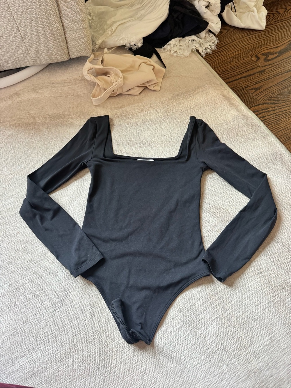 Aritzia Black Long-Sleeve Square Neck Bodysuit